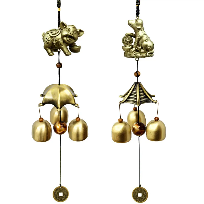 

2019 1 string Pure Copper Wind Bell Wind Chimes Feng Shui Hanging Door Decor Creative Bell 1 Layer 3 Bells New