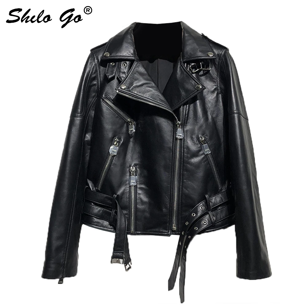 Streetwear Black Leather Jacket Women Spring Casual Sheepskin Genuine Leather Coat Tassel Zipper Metal Button Female Jacket