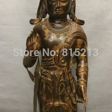 Bi001274 3" Редкие Китайский Храм Стоял Бронзовый Кван-инь Гуаньинь Будды Статуя Богини