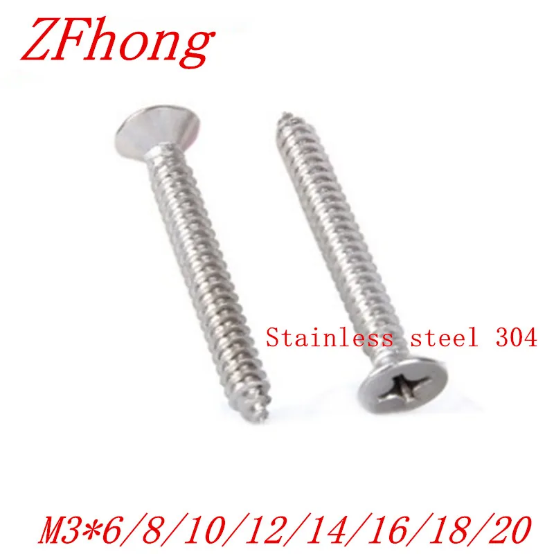 

1000pcs m3*6/8/10/12/14/16/20 stainless steel 304 flat countersunk head self tapping screw