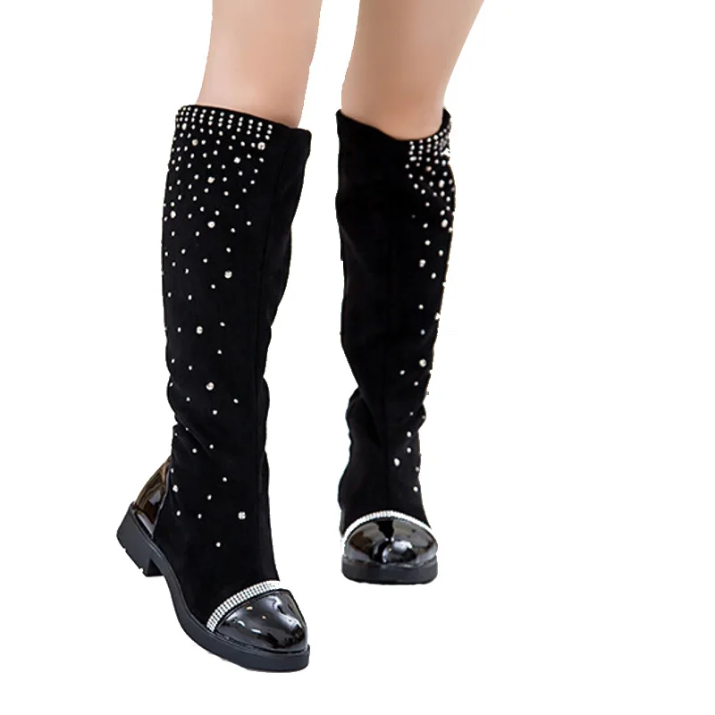 

Snow Boots Girls High-leg Boots Fall Winter Knee Crystal High Boot Kids Newest Fashion Wholesale Free Ship Hot Sale Shoes