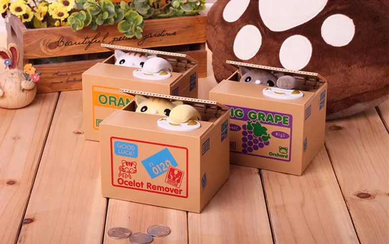 Baratos Gato Panda almacenamiento automático banco de monedas gris amarillo blanco gato caja de dinero 12x10x9 cm caja de ahorro de dinero Moneybox regalos para niños