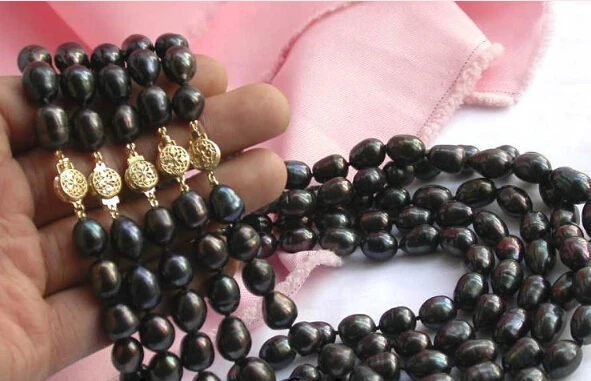 

CBN312 Beautiful wholesale 5item 18" 12mm black rice FW pearl necklace