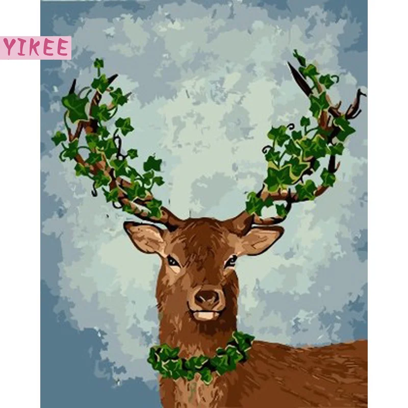 paint by number kits for adults,Green leaf deer,painting by numbers for