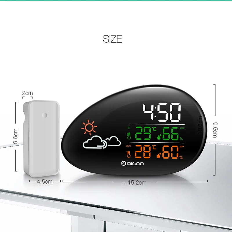 DIGOO DG-THS01 Smart Home Lying Stone Clock Weather Station Weather Forecast Outdoor Indoor Thermometer Hygrometer Humidity Cale