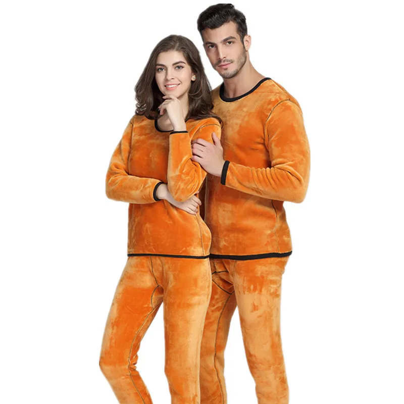 

Full Velvet Double Layer Winter Woman Clothes Thick Warm Long John Set Second Female Thermal Skin Cotton Men's Thermal Underwear