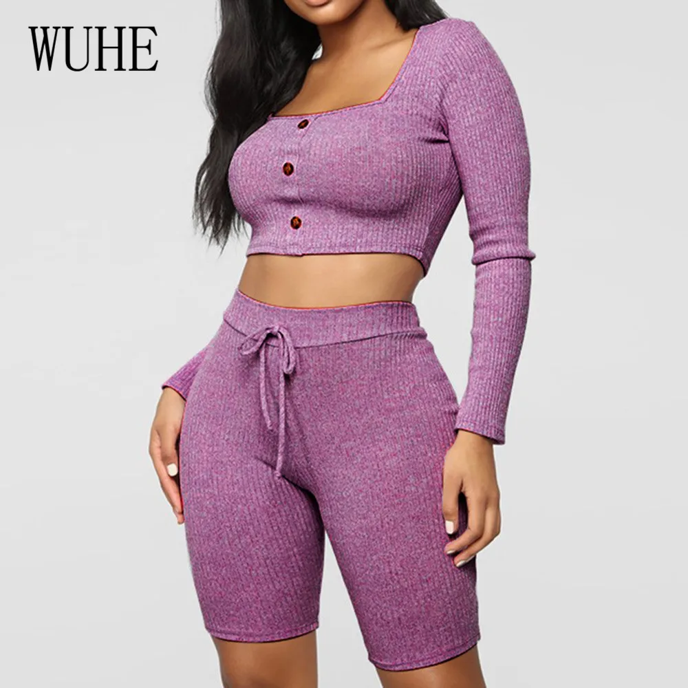 WUHE Purple 2 Pieces Sets Long Sleeve Buckle Top and Skinny Lace Up Pants Autumn Casual Sporting Playsuits Women Fashion Rompers WUHE Purple 2 Pieces Sets Long Sleeve Buckle Top and Skinny Lace Up Pants Autumn Casual Sporting Playsuits Women Fashion Rompers