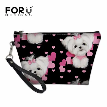 

FORUDESIGNS Brand Cosmetic Cases Women Make Up Bags Maltese Florals Printing Travel Necessity Organizer Feminine Toiletry Box