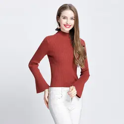 Осень-зима Новый Для женщин с длинным рукавом пуловеры; свитеры с рукавами-колокол вязаный свитер эластичность Повседневное джемпер