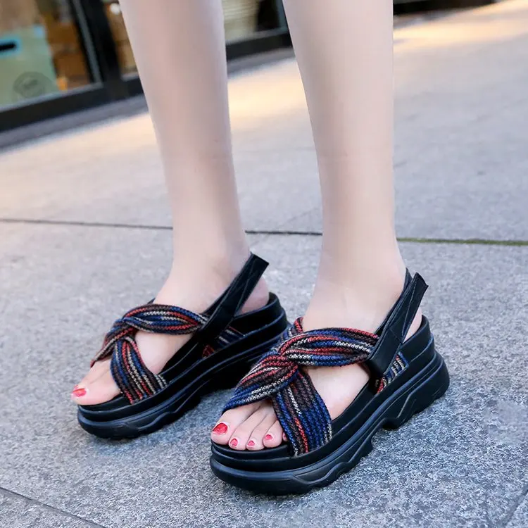 Fujin Босоножки на платформе Летние Женская обувь, новая коллекция на застежке-липучке Босоножки, шлепанцы 2 видов способы ношения повседневные сандалии