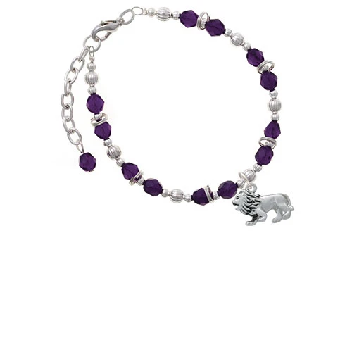 Silvertone 3-D Lion Purple Beaded Bracelet