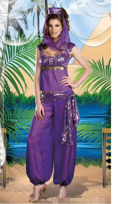 Аладдин костюм принцессы жасмин взрослых женщин танец живота представление размера плюс 4XL арабский костюм карнавал костюмы на Хэллоуин - Цвет: 8564 purple