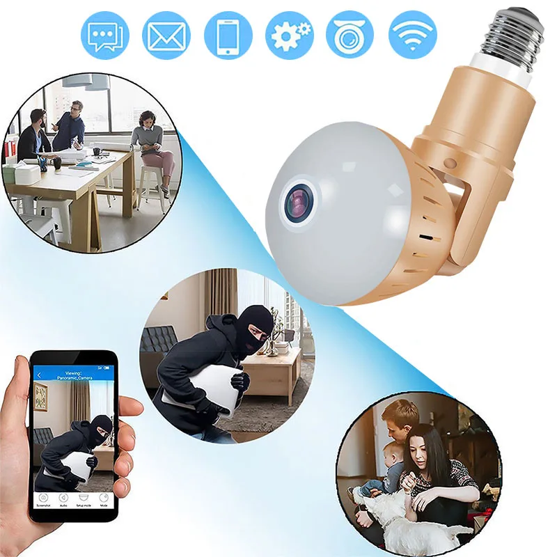 

1080P FHD Wifi IP Camera Wireless 360 Panoramic Cameras Two Way Audio Camera Bulb Light E27 IR-Cut Mini Night Vision CCTV Camera