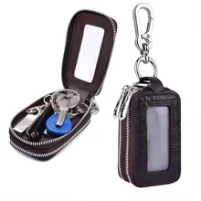 Кошелек из натуральной кожи, бумажники с брелком для ключей, сумка для мужчин и женщин, чехол на двойной молнии, органайзер, чехол для ключей, чехол для ключей