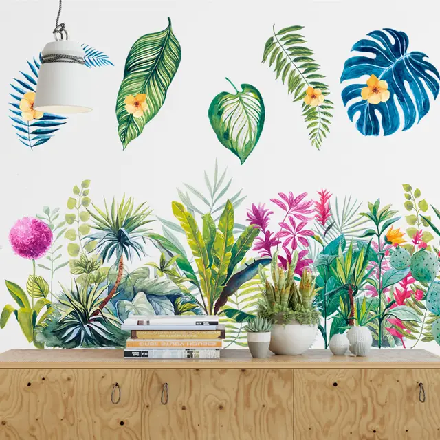 Online Shop Palm Tree Leaves Wall Stickers Diy Colorful Flower