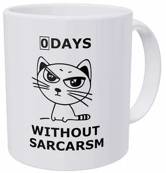 

Face Cat Zero Days Without Sarcasm 11 Ounces Funny Coffee Mug