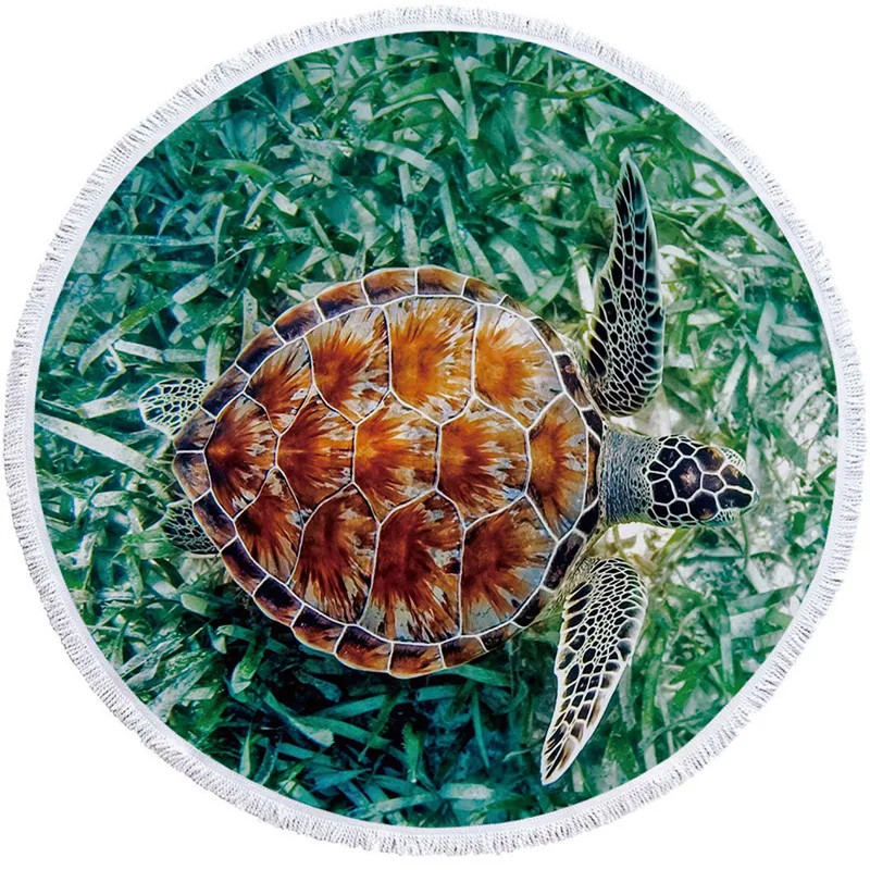 

Turtle series 150cm large round beach towel turtle microfiber blanket with tassel summer bohemian picnic mat