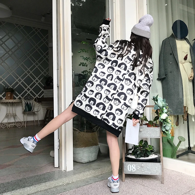 Толстовки KPOP для женщин Harajuku толще мультфильм печатных водолазка пуловеры прекрасный Модный корейский стиль женщин s шикарные модные топы