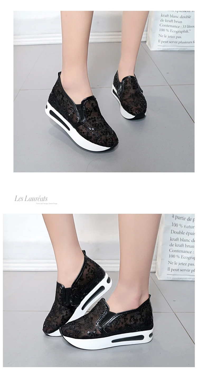 Женская Повседневная обувь; обувь на платформе; женская обувь из сетчатого материала на шнуровке; женские кроссовки на платформе; цвет белый, черный; кроссовки на танкетке; женская обувь