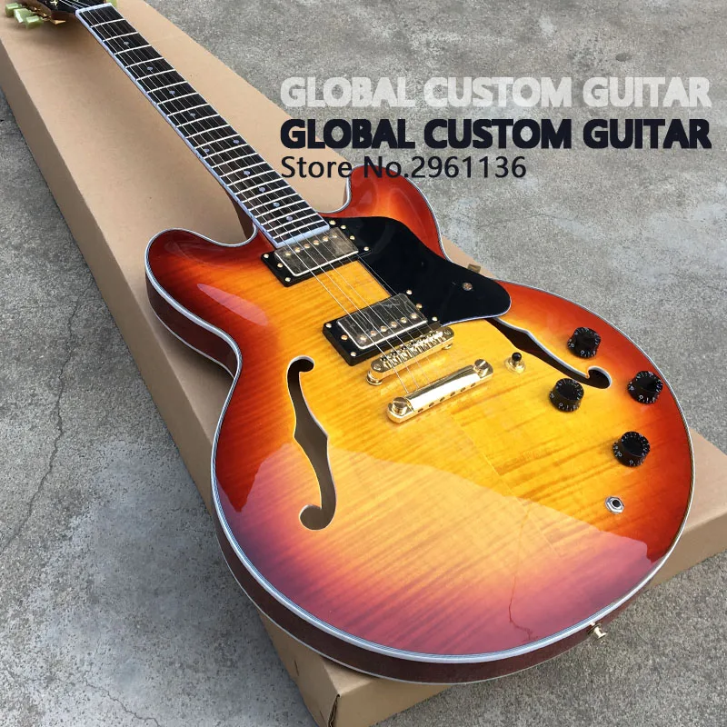 

High quality ES 335 electric guitar,Before and after the tiger stripes flame fire maple,Gold Hardware,Real photos,free shipping
