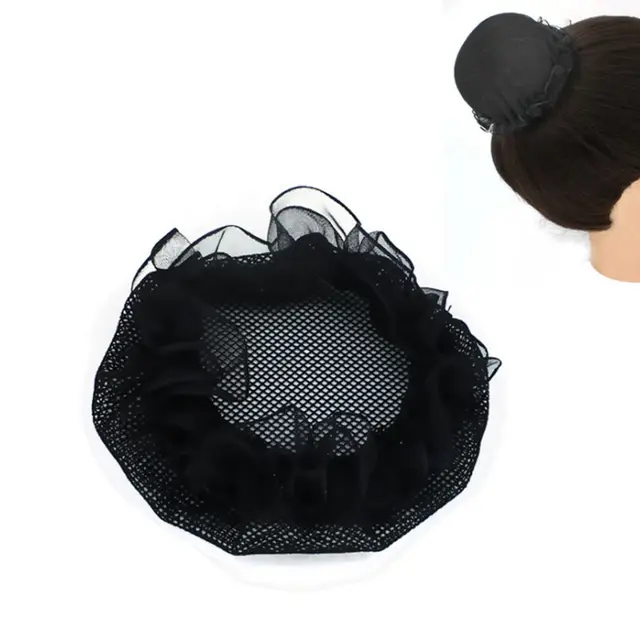 2PCs Women Ballet Dance Skating Snoods Hair Net Bun Cover Black Nylon MaterialVK