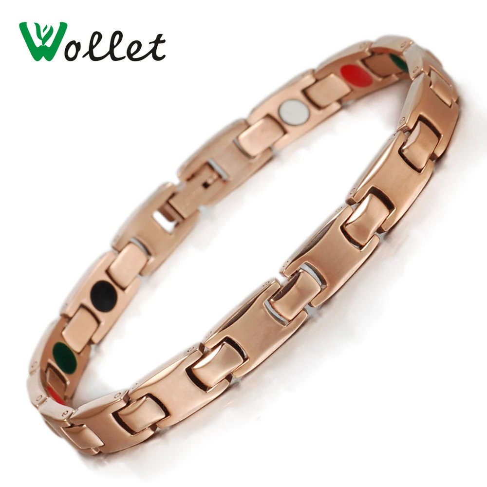 Wollet Jewelry 22cm Healing Energy Ion Germanium Tourmaline Magnetic Rose Gold Color Pure Titanium Bracelet for Women | Украшения и
