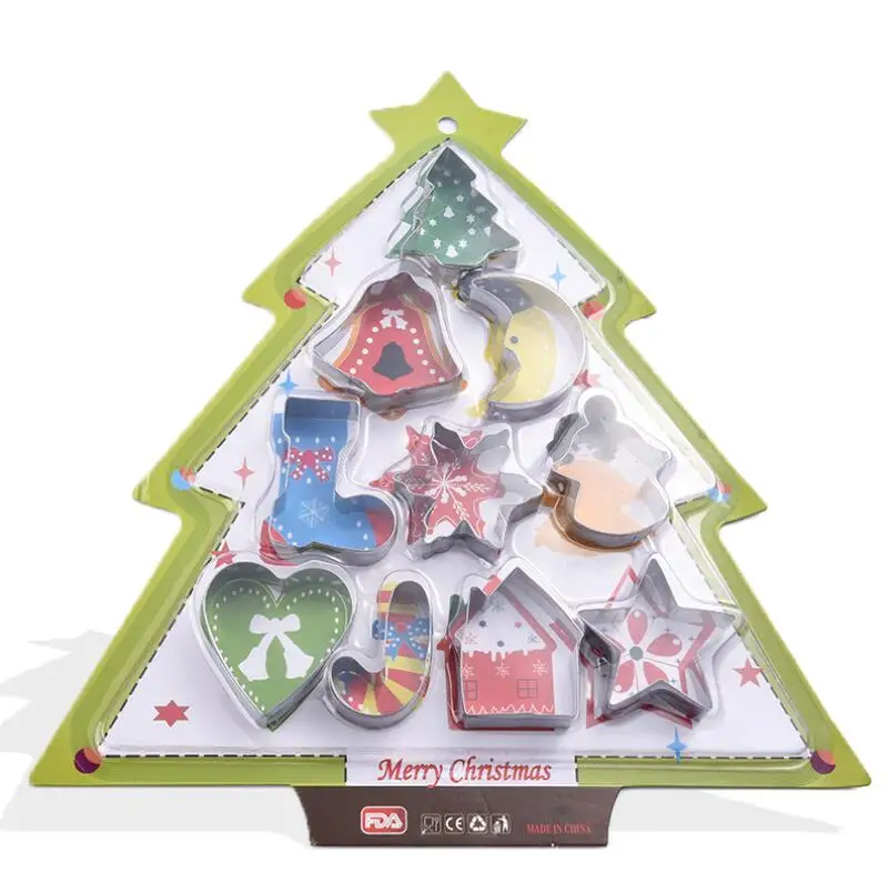 

Luyou 10pcs/set Christmas Cookie Cutters Cake Mould Mold Tree Star House Bells Snowflake Biscuit Bakeware Tools FM1748