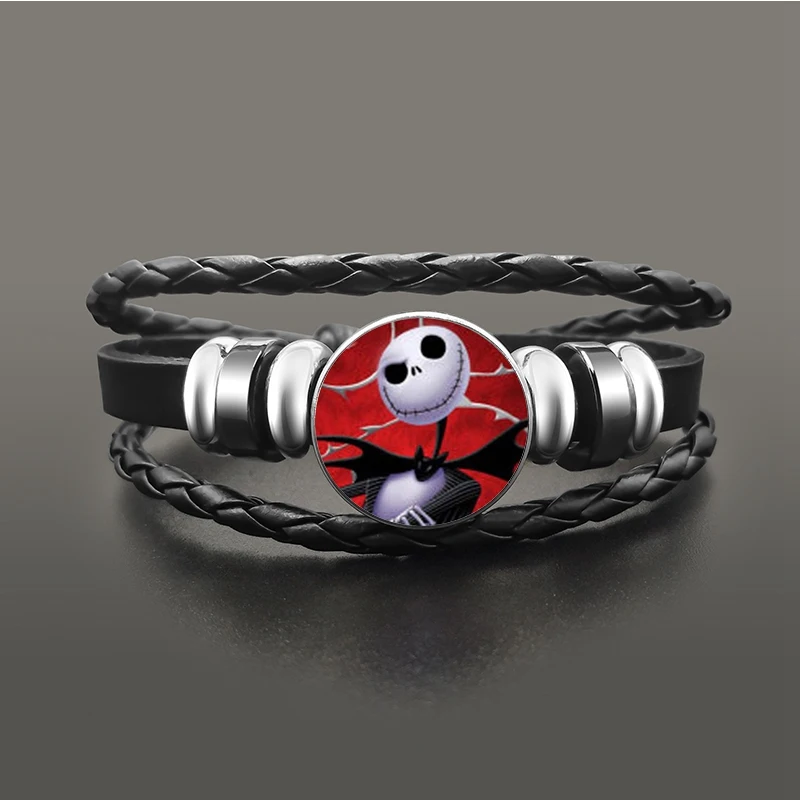 

The Nightmare Before Christmas Jack Skellington Snap Button Bracelet Jewelry Punk Multilayer Leather Adjustable Bracelets