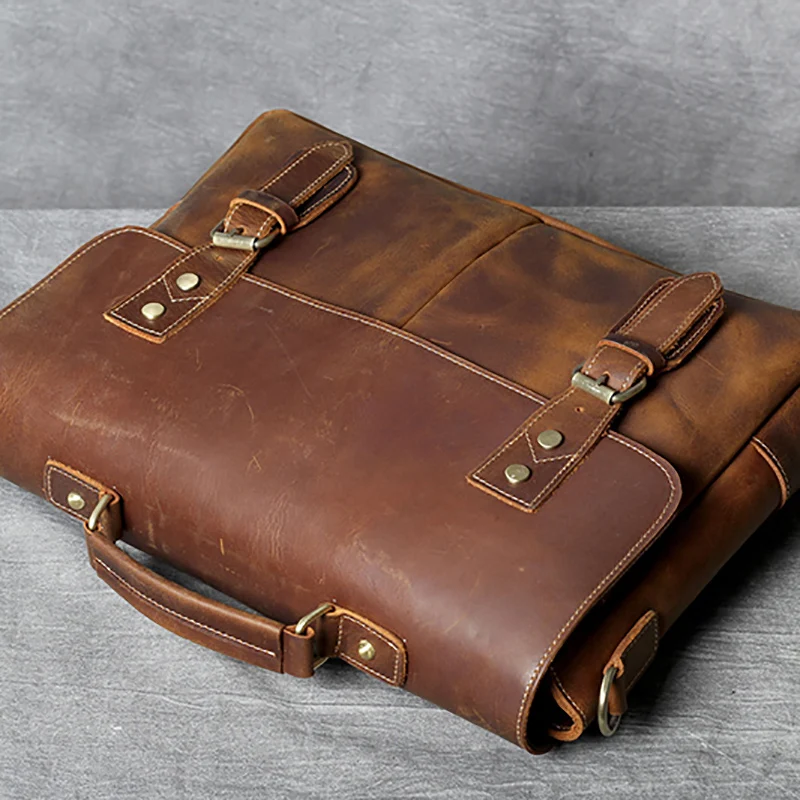 AETOO Retro head cowhide Briefcase handmade leather laptop bag men's shoulder crossbody bag