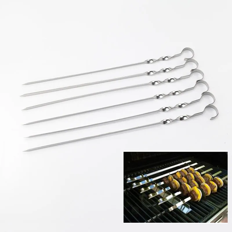6 Pieces High Quality 45cm/17.7'' Stainless Steel BBQ Skewers Long