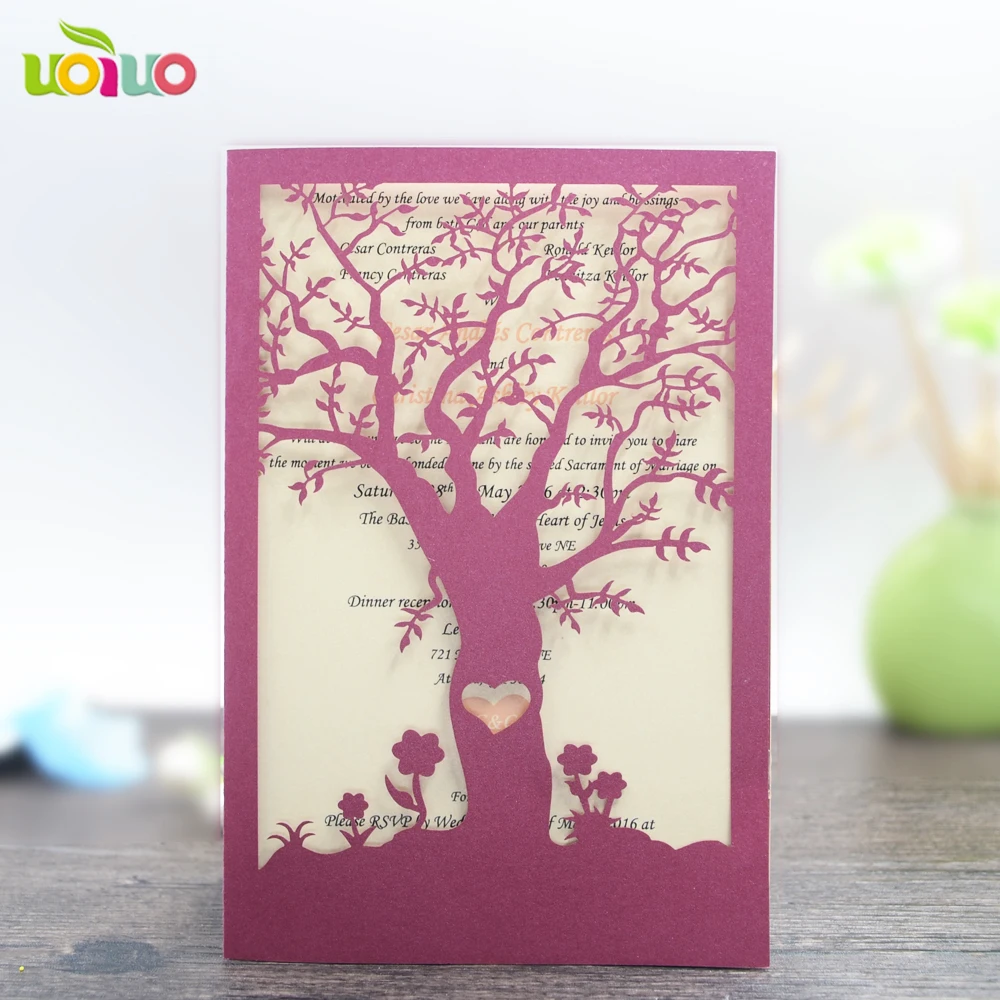 Красивые дерево Спасибо карты роскошные, с лазерной перфорацией свадебные карточки дерево приглашение с конвертом и вставкой