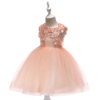 С круглым вырезом без рукавов на молнии Bling Star качества ребенок ткань детские для девочек в цветочек платья для вечерние свадебное платье для девочек - Цвет: Pink