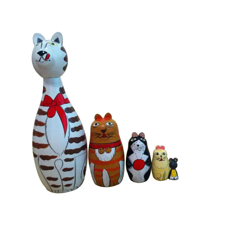 Новинка 5-гнездовые милые деревянные матрешки животные русская кукла рождественский подарок 88 - Цвет: Серый