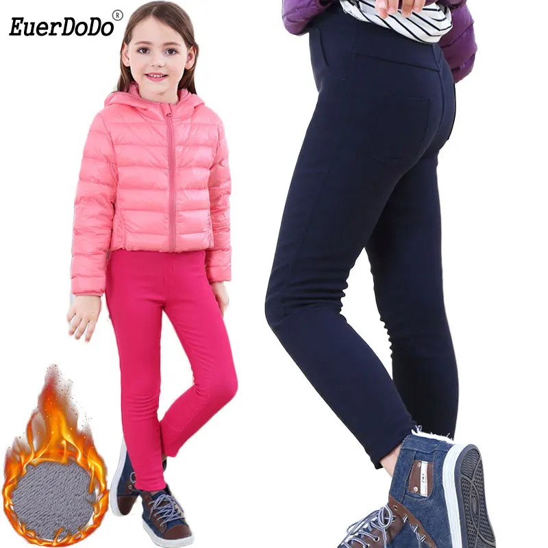 

Girls Pencil Pants Elastic Velvet Candy-Colored Winter Pants For Girls Warm School Trousers Kids School Wear Clothes