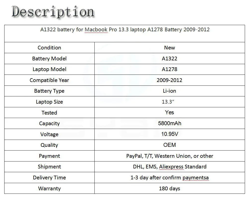 A1322 батарея для Macbook Pro 13,3 ''ноутбука A1278 батарея MB991LL/A MB990LL/A MB990J/A MC700 MC724 MD101 MD102 2009-2012 год