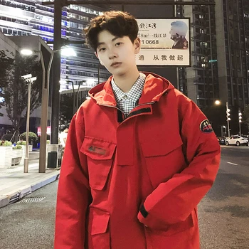 

2018 Autumn New Men's Fashion Tide Multipocket Design Zipper Even Cap Solid Color Loose Casual High Quality Jackets Coats S-4XL