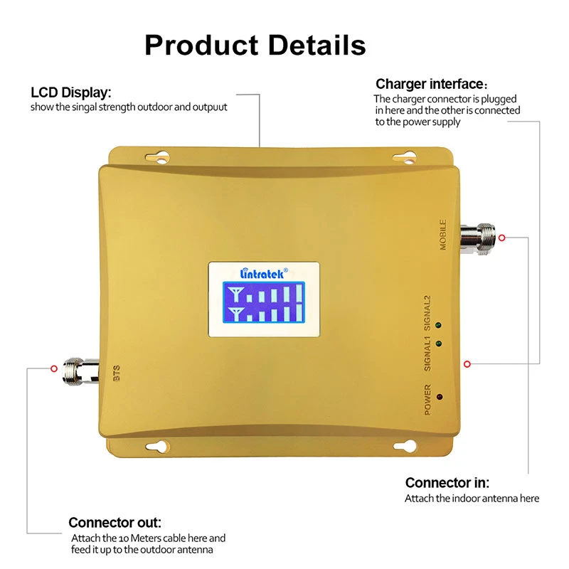 Lintratek усилитель сигнала 900 2100 3g 2G репитер GSM WCDMA KW20L GW с кабелем 15 m @ 8|Усилители