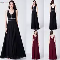 Crystal Evening Dresses Ever Pretty EP07442 Burgundy Chiffon Black Formal Dress Women Elegant V-neck Sleeveless Long Party Gowns
