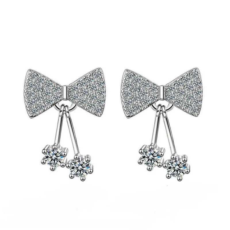 

Fashion 925 Sterling Silver Clear CZ Cute Small Bowknot Stud Earrings For Girls Women Sweet Party Earring Gift Jewelry ED471