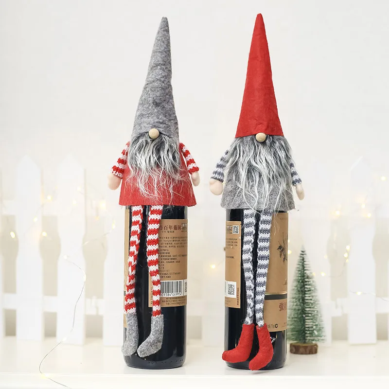

Christmas Wine Bottle Cover Set 2019 Xmas Santa Claus Snowman Deer Bottle Decor Clothes Kitchen Decor for New Year Dinner Party