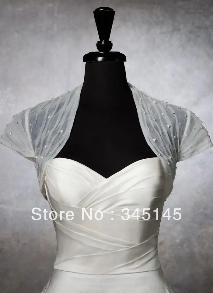 

Free Shipping new fashion Tulle pleated bolero with scattered the pearl cluster, bugle which sequins jacket