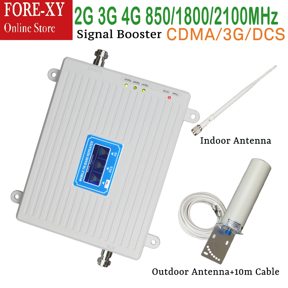 

New CDMA 850 DCS 1800 WCDMA 2100 MHz Tri Band Booster 2G 3G 4G LTE Mobile Phone Signal Amplifier Cell Phone Repeater antenna