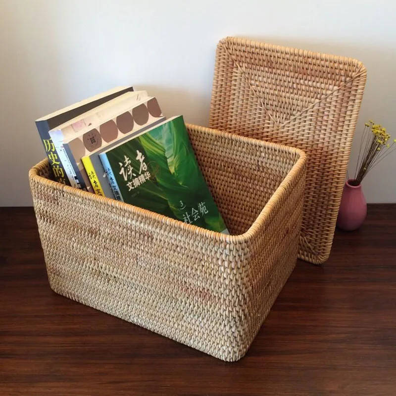 سلة الغسيل الخوص كبيرة مع غطاء الروطان المنسوجة باسكت تخزين من الخيزران مع غطاء ل الملابس القذرة اللعب أشتات صندوق تخزين