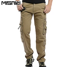 MISNIKI Top Fashion Solid Cotton Cargo Pants Men Casual Slim Workout Men Trousers Multi-pocket