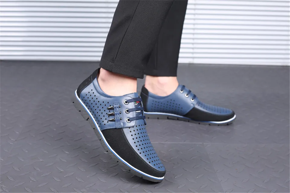 Новые мужские повседневные туфли кожаные летняя дышащая обувь для мужчин удобные мягкие оксфорды отверстия Дизайн мужские деловые туфли на плоской подошве