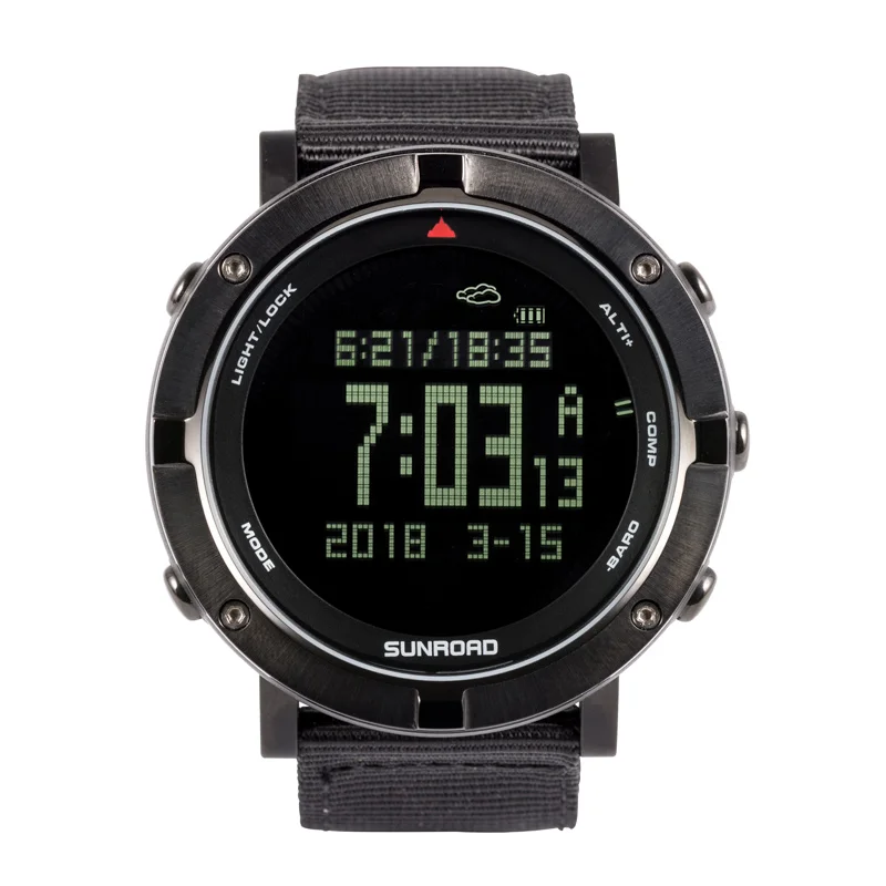 SUNROAD Мужские Цифровые часы с пульсометром, альтиметром, барометром, шагомером, Reloj Hombre для пешего туризма, бега, плавания
