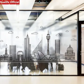

Modern building pattern electrostatic glass stickers office company commercial opaque privacy Sunscreen frosted pvc glass film
