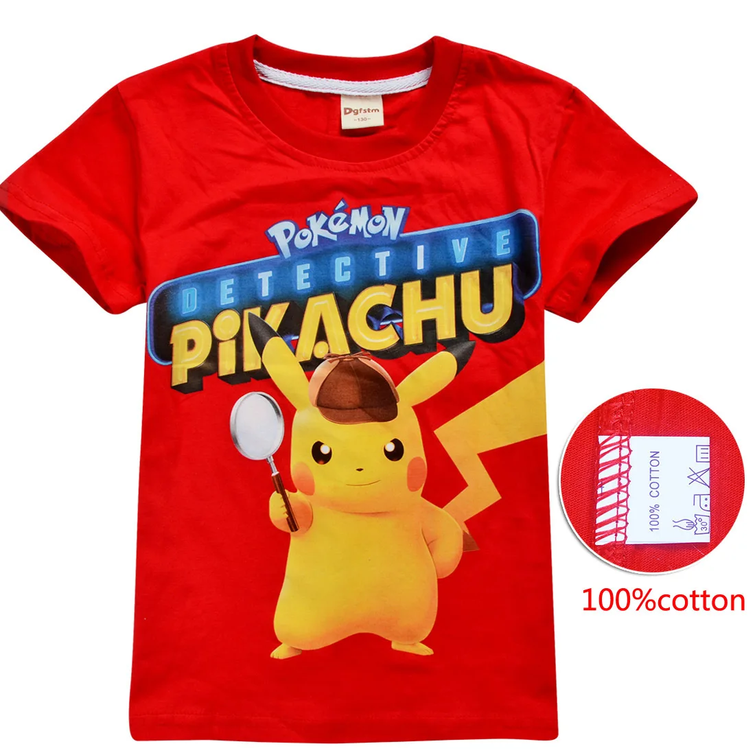 

DGFSTM Boys Girls Short-sleeve T-shirt DETECTIVE PIKACHU Children's T-shirt POKEMON GO Child's Cartoon Top christmas shirts