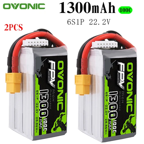 2 шт. Ovonic 22,2 в 1300 мАч 100C 6S1P LiPo аккумулятор с XT60Plug для крошечного квадрокоптера RC самолет маленький вертолет diy части - Цвет: 2PCS 1300mAh 6S