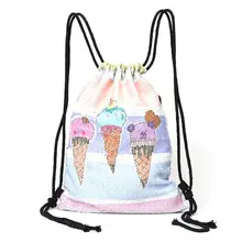 Женский рюкзак с героями мультфильмов, школьные детские рюкзаки, единорог, русалка блестки, пляжная сумка с кулиской, Рождественская дорожная сумка для покупок